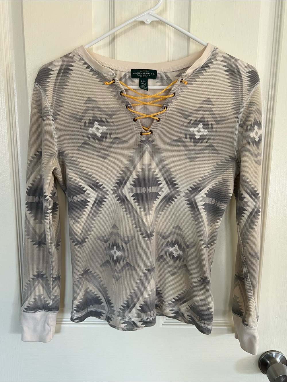Lauren Ralph Lauren Petite Aztec Lace Up Thermal Top P/M